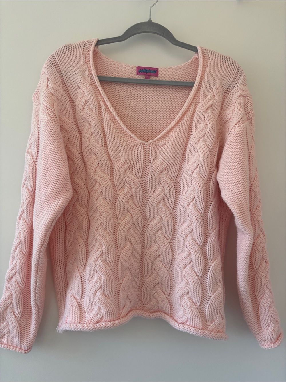 Edikted Cable Knit V-Neck Sweater -Pink xs